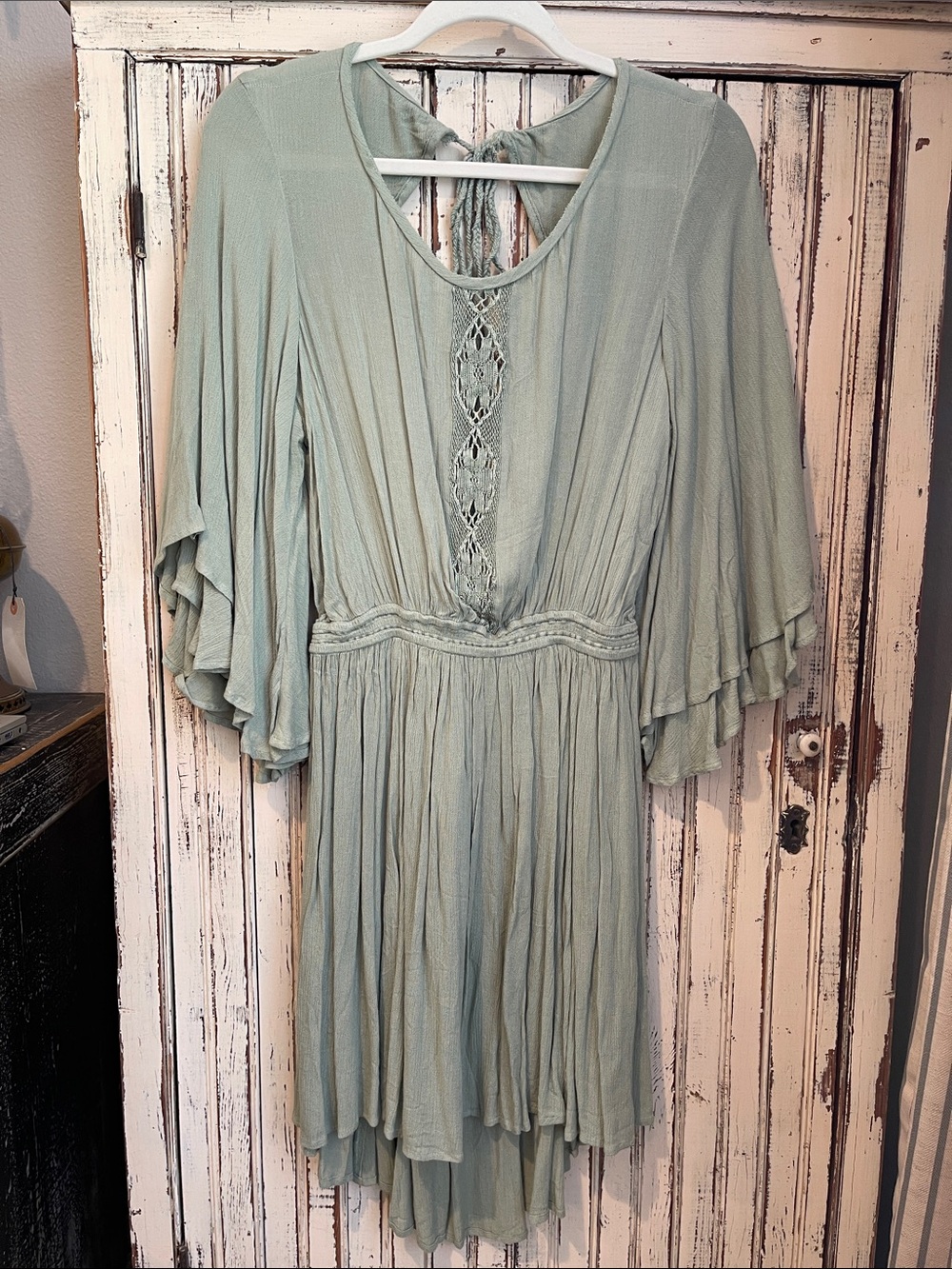 Free People Sage Green Backless Mini Dress